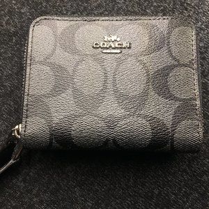 Coach Small Double Zip Around Wallet - Black Leather